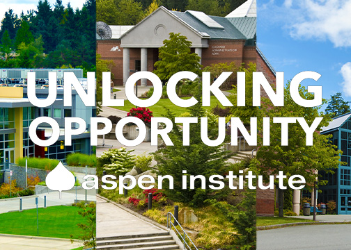 Tricampus photo featuring the Unlocking Opportunity Aspen Institute logo