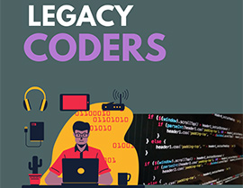 legacy coders, illustration of person working on laptop