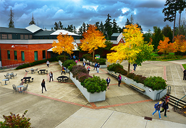 students crossing courtyard on puyallup campus