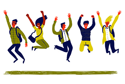 Illustration of people jumping for joy