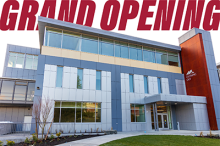 Pierce College Fort Steilacoom's Olympic South Building entrance with Grand Opening letter graphics